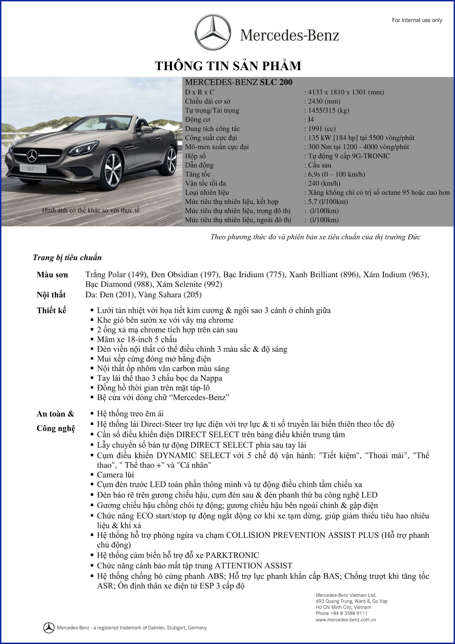 Bảng thông số kỹ thuật Mercedes SLC 200 2019 Bảng thông số kỹ thuật Mercedes SLC 200 2019 tại Mercedes Trường Chinh