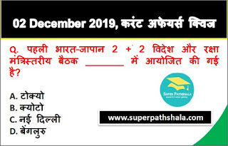 Daily Current Affairs Quiz in Hindi 02 December 2019 Daily Current Affairs Quiz in Hindi 02 December 2019