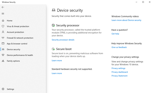 Windows10のデバイスセキュリティ