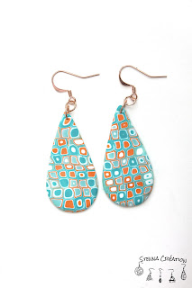 Boucles oreilles pâte polymère Cibles bleues oranges blanches extrudeuse Stenna Création