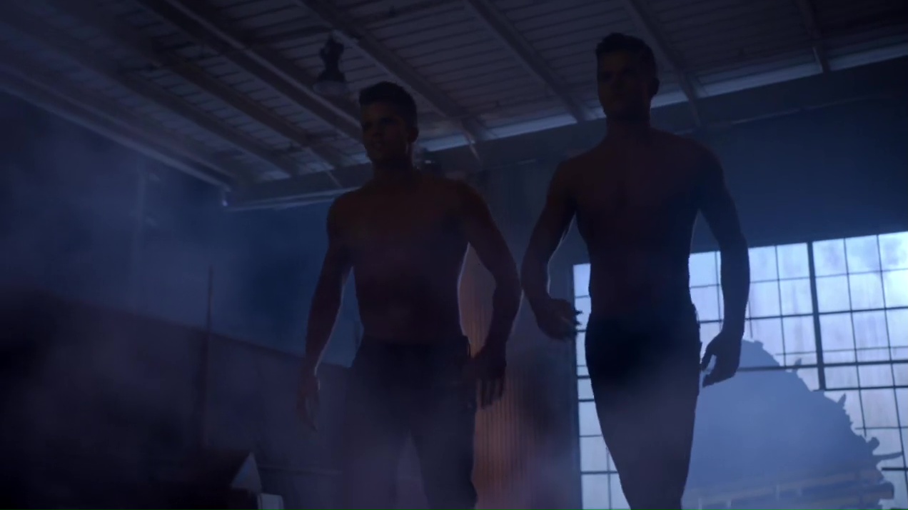 Max Carver and Charlie Carver shirtless in Teen Wolf 3-01 "Tattoo"...