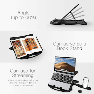 STRIFF Adjustable Laptop Stand Patented Riser Ventilated Portable Foldable Compatible with MacBook Notebook Tablet Tray Desk Table Book with Free Phone Stand(Black)