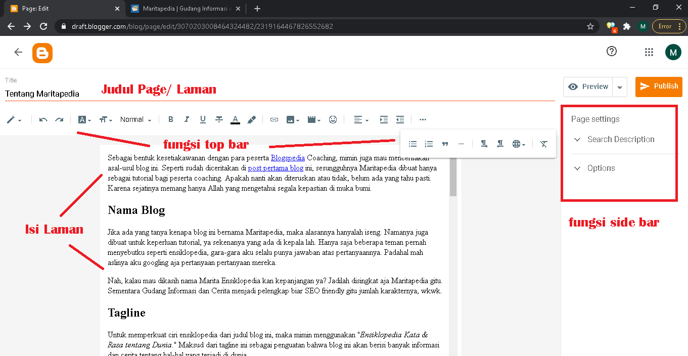 page editor di blogspot