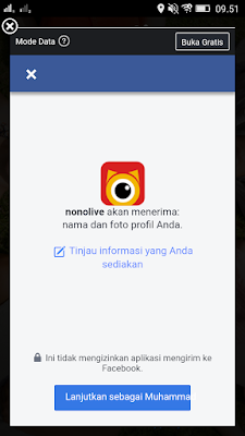 login via facebook di Aplikasi Nonolive Android