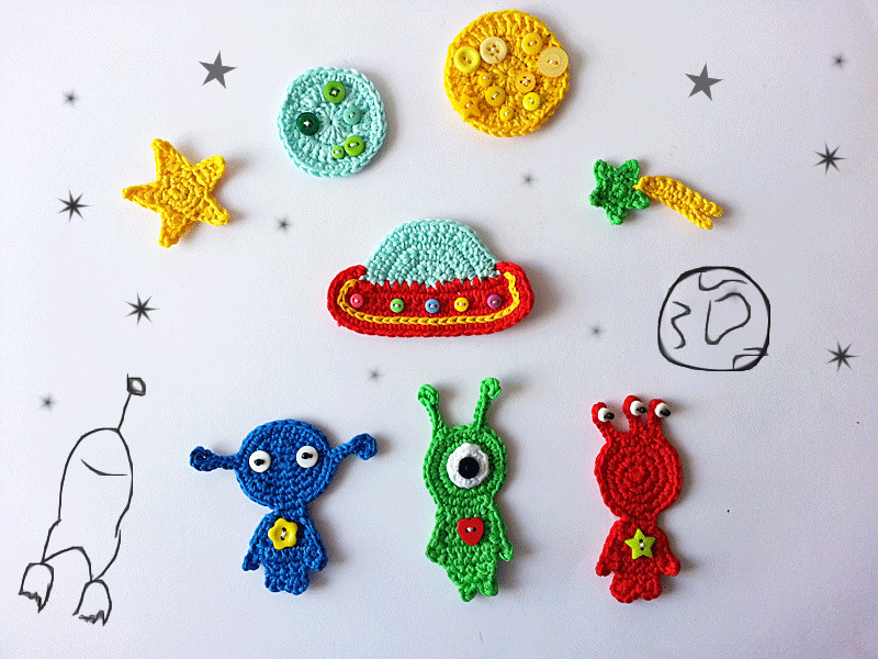 Outer space crochet applique