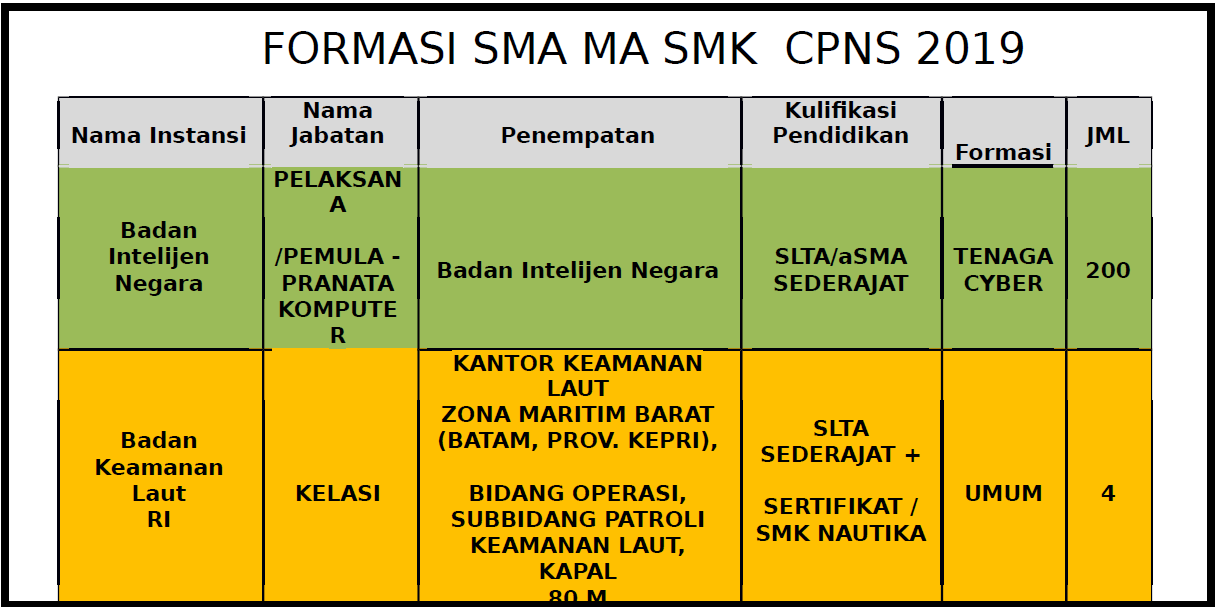 Instansi CPNS 2019 Lulusan SMK dan SMA