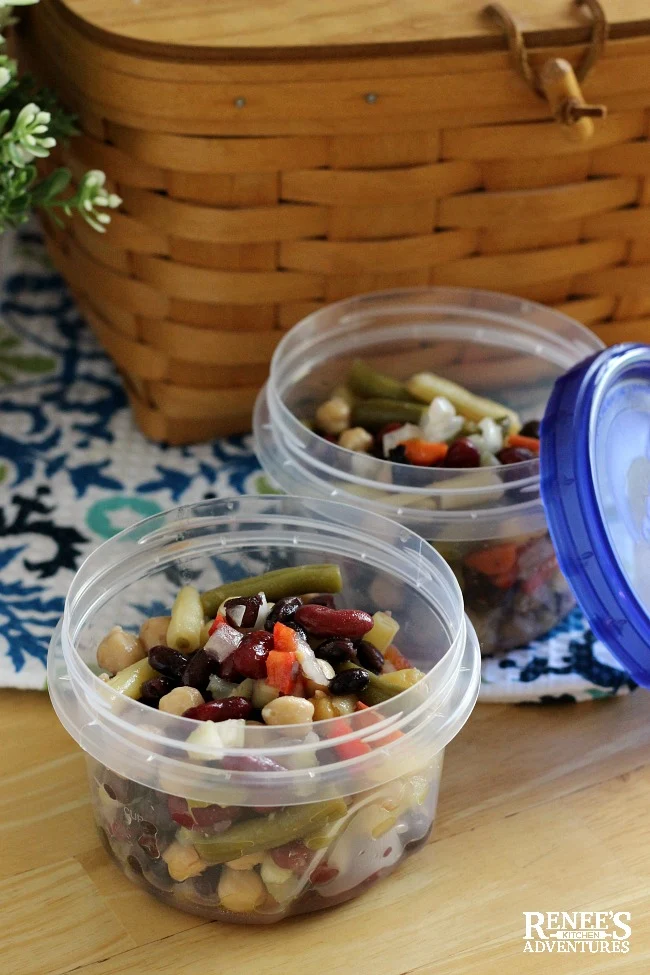 Mixed Bean Salad by Renee's Kitchen Adventures packaged for picnic