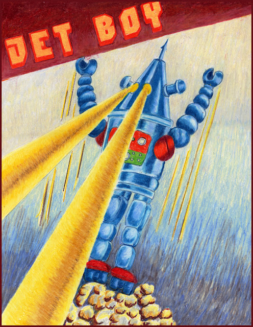 Colored pencil drawing of vintage toy robot
