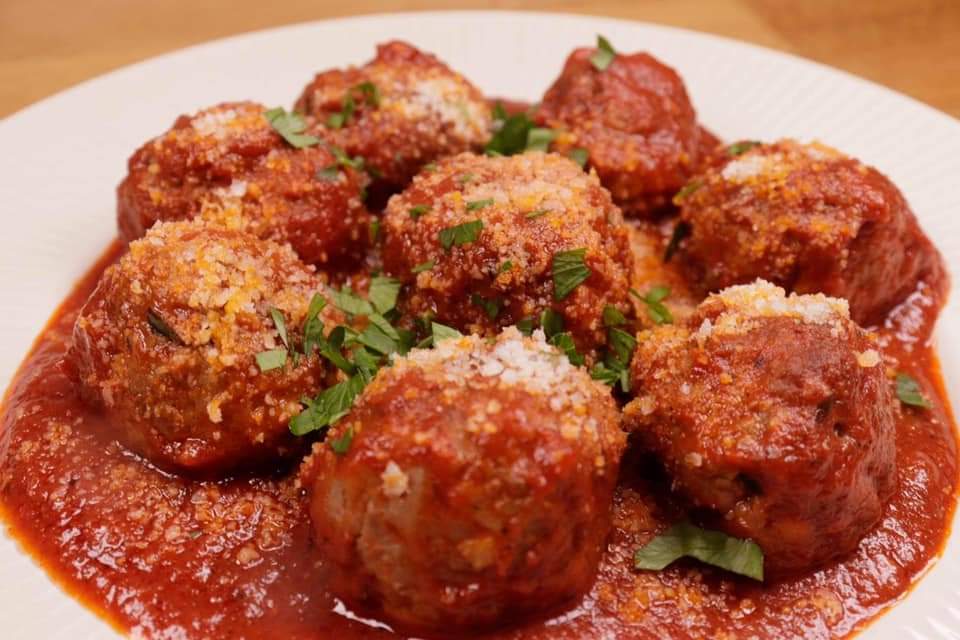 Meatballs with parmesan and tomato purée