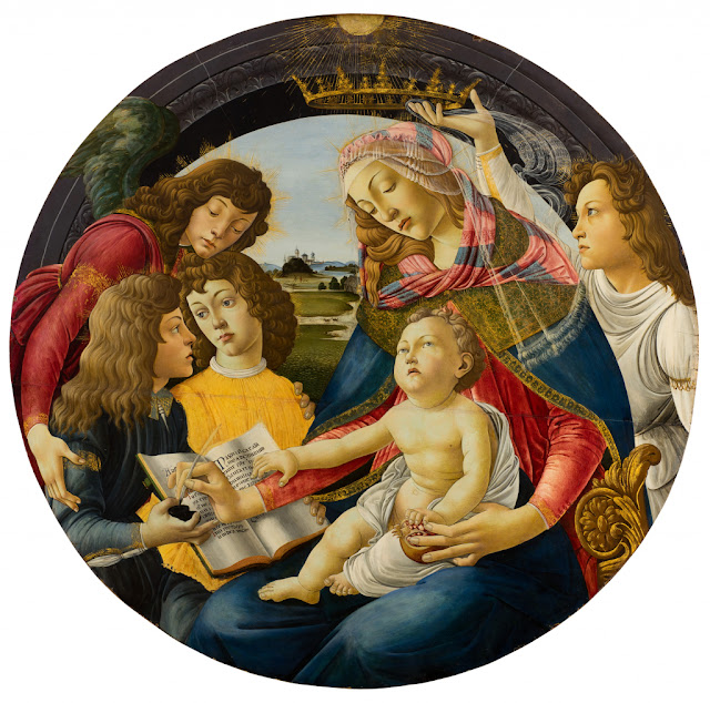  Maître des bâtiments gothiques (Jacopo Foschi ?, actif à Florence vers 1485 – vers 1520) d’après Botticelli
(vers 1445 – 1510), La Vierge du Magnificat, années 1490, tempera sur bois, 114,5 cm de diamètre, Montpellier Méditerranée Métropole, Musée Fabre, dépôt du Musée du Louvre, 1979 © Musée Fabre de Montpellier Méditerranée Métropole / photographie Frédéric Jaulmes