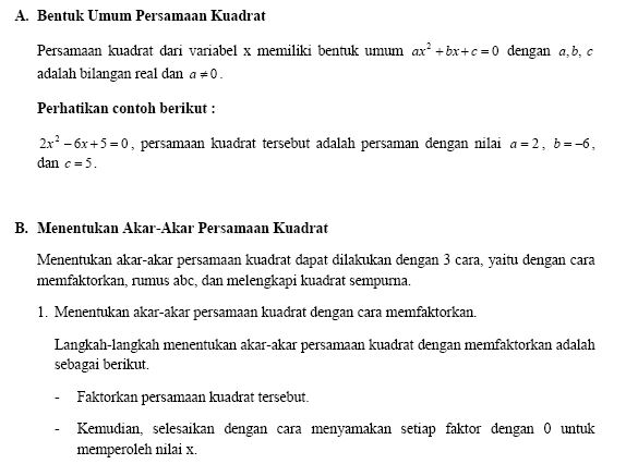 RINGKASAN MATERI BAB 2 PERSAMAAN DAN FUNGSI KUADRAT SMP