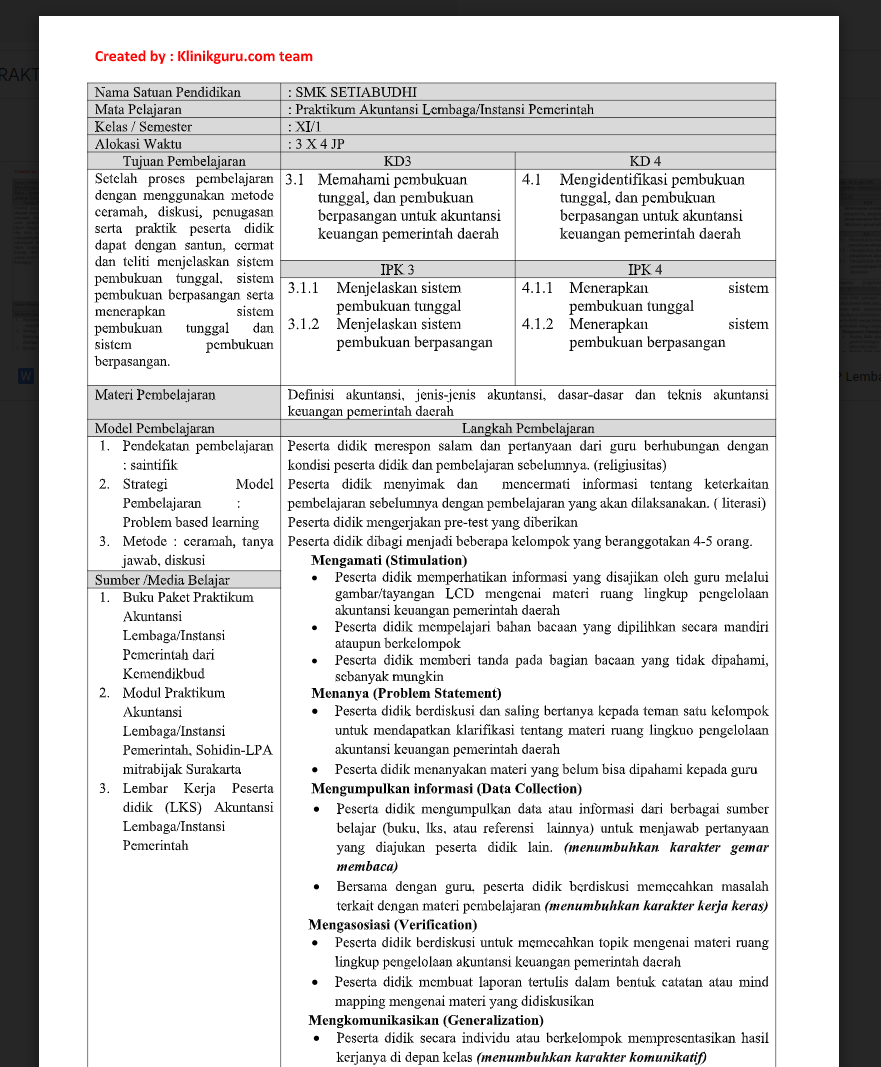 Download Full Contoh Rpp 1 Lembar Praktikum Akuntansi Lembaga Pemerintahan Smk Kelas Xi Semester 1 2 Terbaru 2020