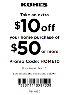 Kohls coupon $10 OFF $50 Home purchase