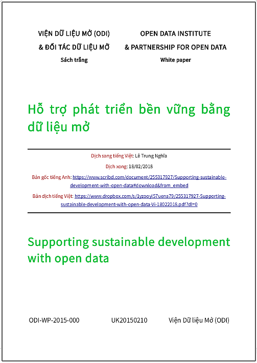 ‘Hỗ trợ phát triển bền vững bằng dữ liệu mở’ - bản dịch sang tiếng Việt