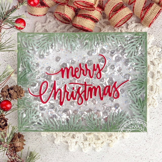 Sunny Studio Stamps: Christmas Garland Frame Dies Christmas Shaker Card by Angelica Conrad Sunny Studio Stamps: Christmas Garland Frame Dies Christmas Shaker Card by Angelica Conrad