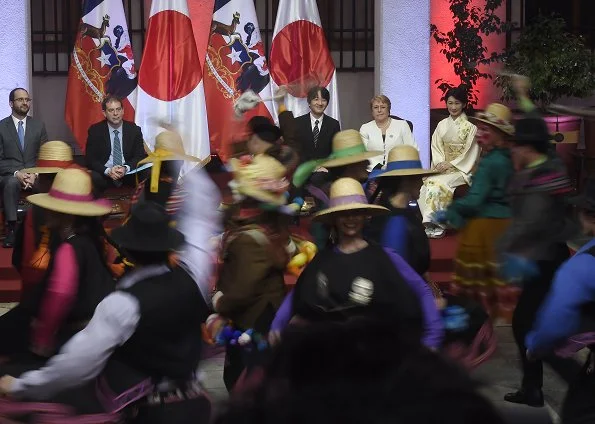 Japan's Prince Akishino and Princess Kiko and Michelle Bachelet attended the ceremony for between Chile and Japan