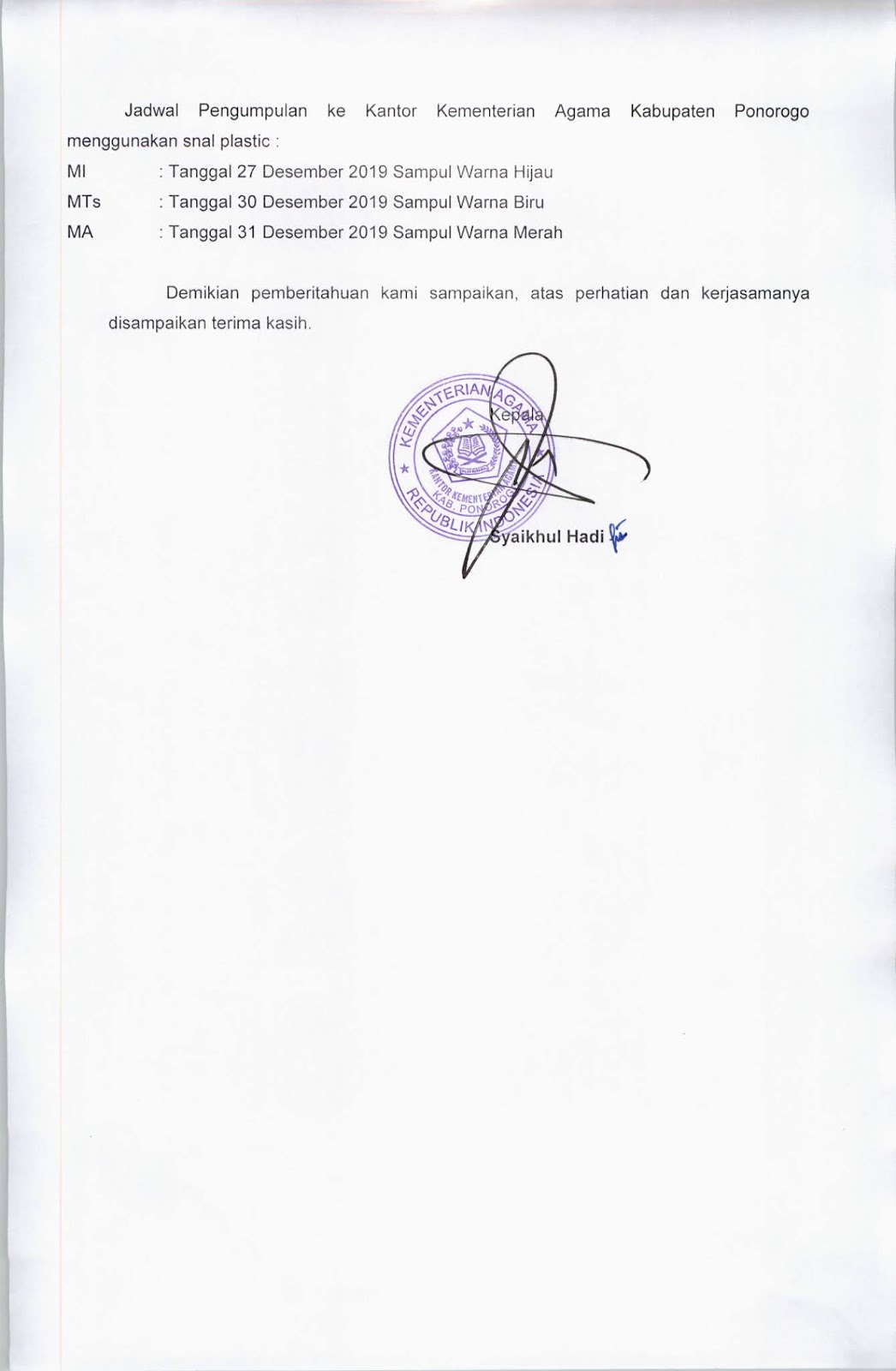Pendma Ponorogo Edaran Laporan Pip Buffer Mi Mts Ma Tahun