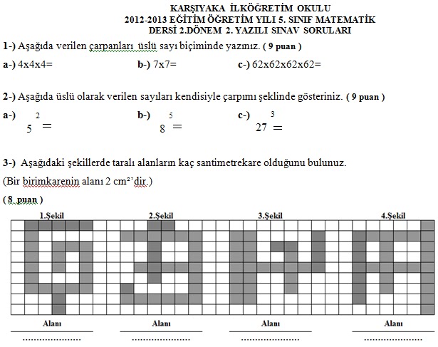 5. Sinif Matematik 2. Dönem 2. Yazılı Soruları 2013 - Ders ve Çalışma