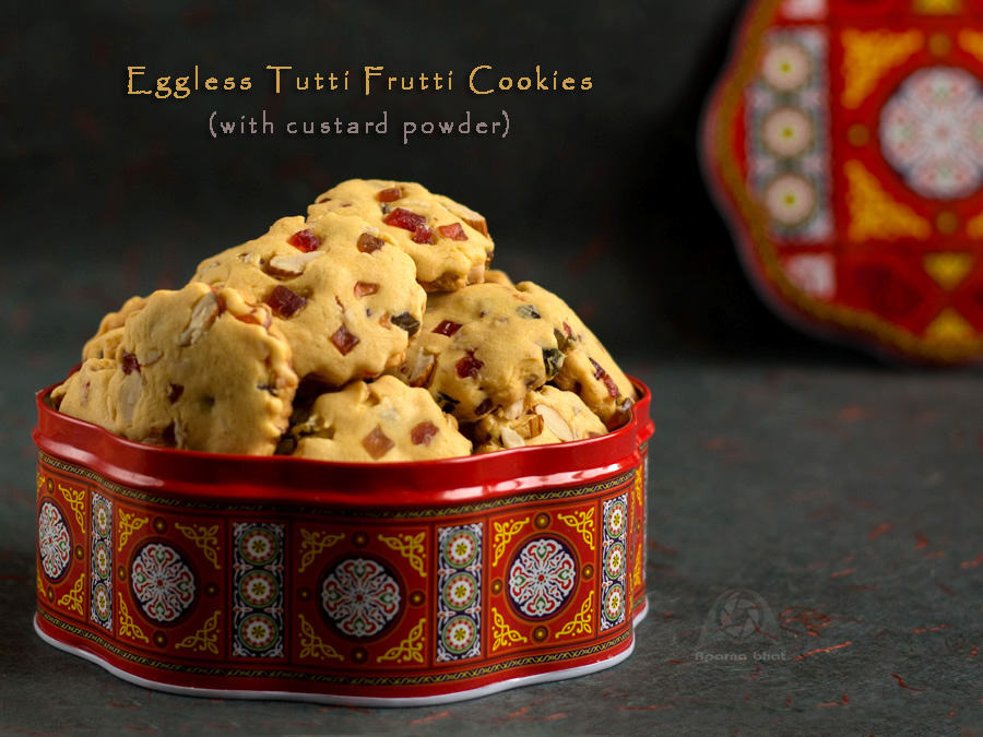 Eggless Tutti Frutti Cookies with Custard Powder Flavors N Colors