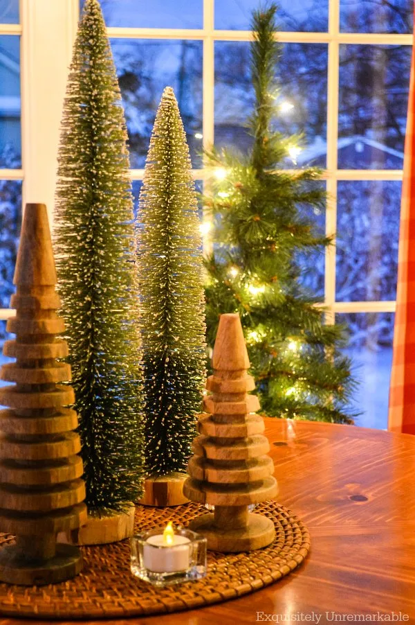 Bottle Brush And Wooden Tree Centerpiece
