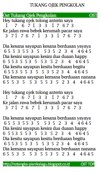 Not Angka Pianika Lagu Tukang Ojek Pengkolan Dunia Not Angka