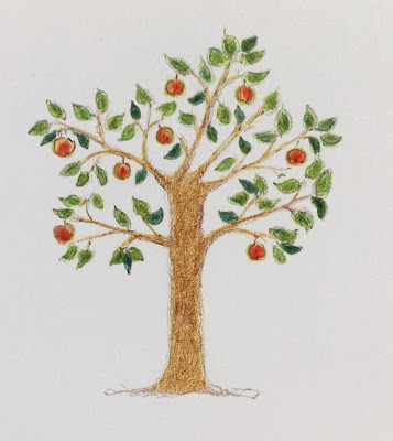 Apfelbaum Illustration mit Farbstiften