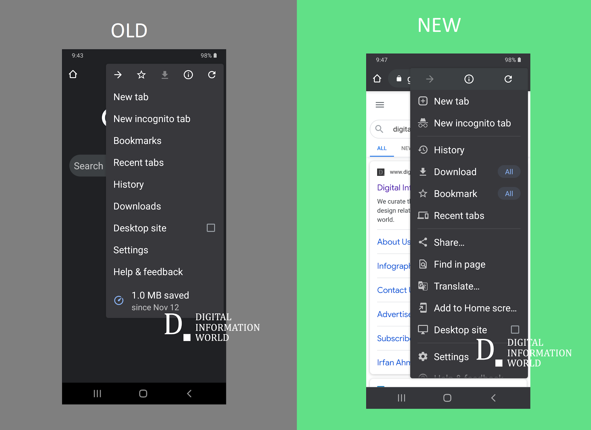 Google Chrome for Android brings a new set of menu icons