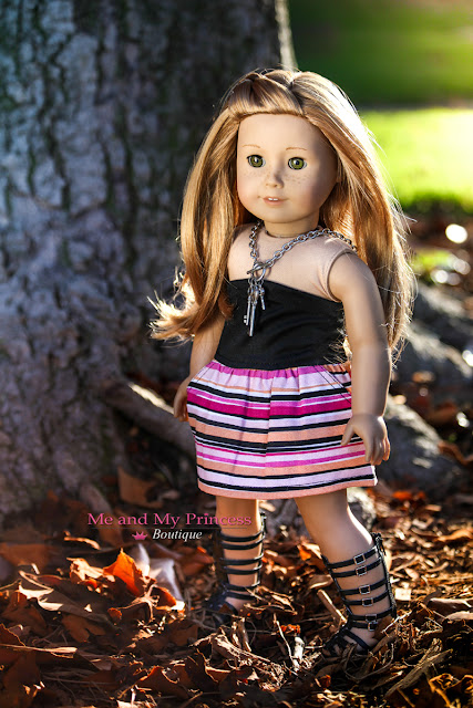 Summer Striped Dress with black gladiator sandals clothes for American Girl Dolls
