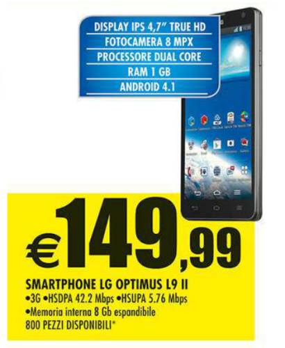 Miglior prezzo nel volantino Auchan per lo smartphone Optimus L9 II di LG