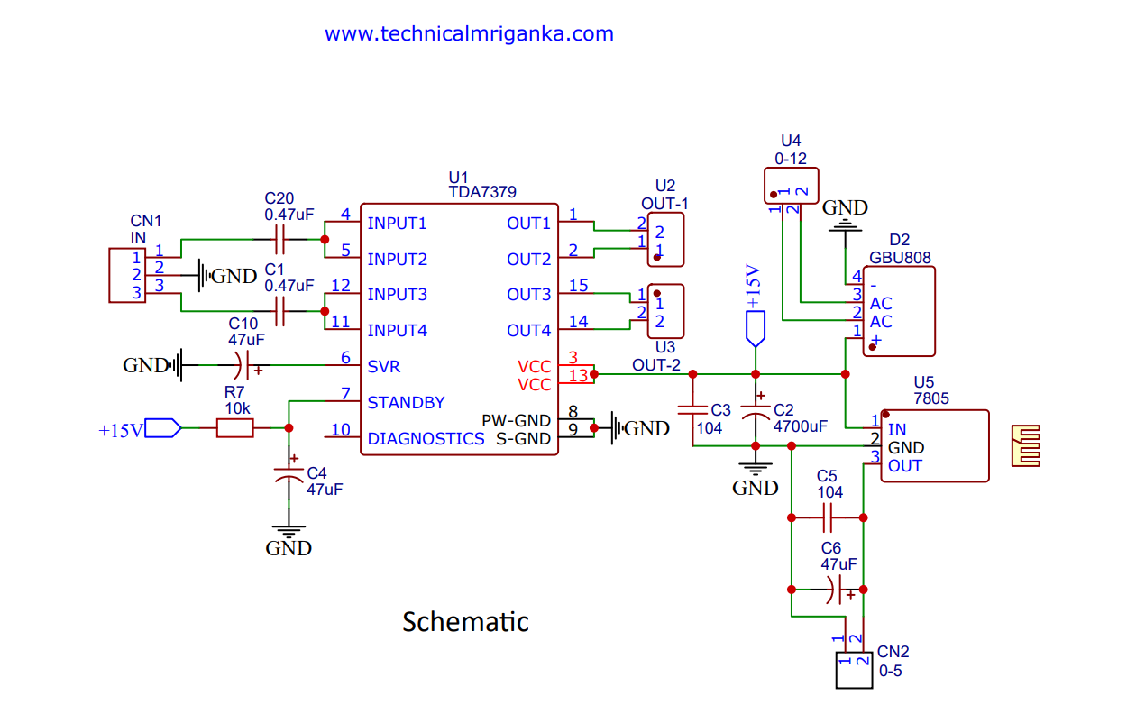 TDA7379 Dual Bridge Stereo Amplifier.