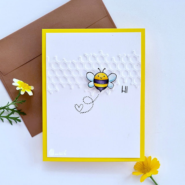 Dry embossing with dies, Stretch your dies, Dry embossing with dies, CAS card with bee, Bee card, Pretty pink posh bee friends stamp set,, Cute card, Honey comb dies, Zig clean color coloring, Quillish