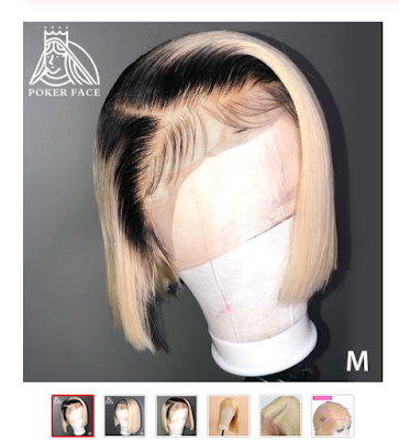Poker Face Straight 613 Blonde 13x4 Lace Front Wigs T/1B 613 Short Bob Wigs Brazilian Human Hair Wigs 150% Density Remy Hair