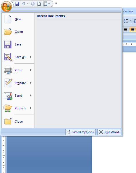 Fungsi Ikon Office Button Microsoft Word 2007