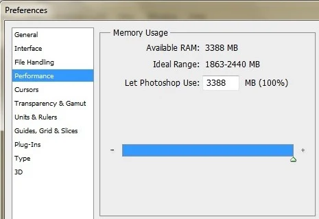 Use maximum amount of RAM available for Photoshop