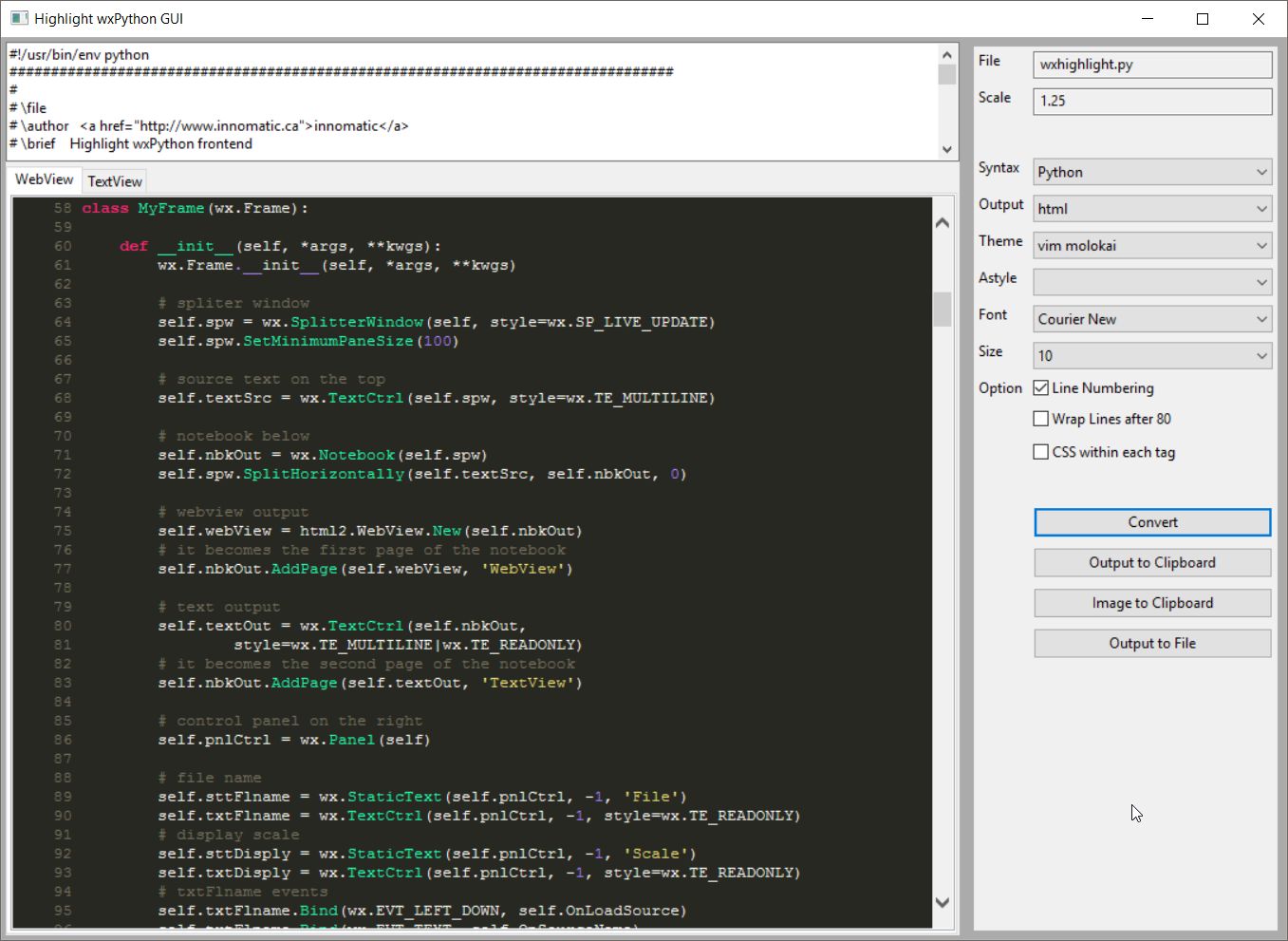 wxPython Highlight Frontend