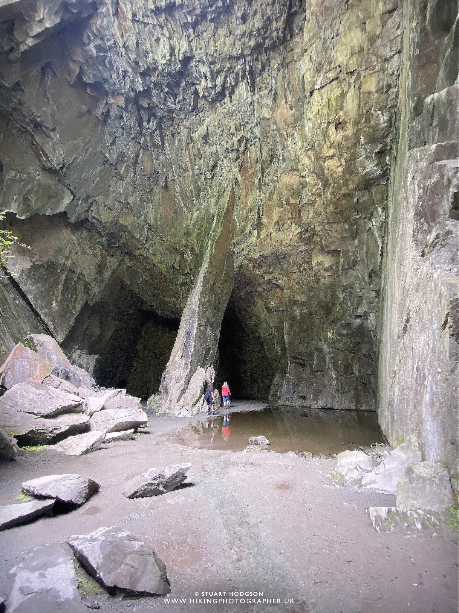 Main chamber Cathedral Quarry walk map Lake District caves Little Langdale car park