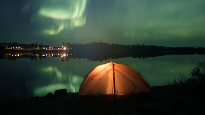 Tent, Camping, Lake, Night, Northern Lights