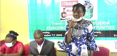 NESREA Head of Lagos Port Operations, Mrs Ezinwanyi A Udechukwu who represented NESREA DG, Prof. Jauro, delivering the keynote @ITREALMS EWaste Dialogue 2020 held at Welcome Centre Hotel, Lagos, while Executive Director, E-Waste Producers Responsibility Organisation of Nigeria (EPRON) Mrs. Ibukun Faluyi and Editor-in-chief of ITREALMS, Mr. Remmy Nweke, listen.