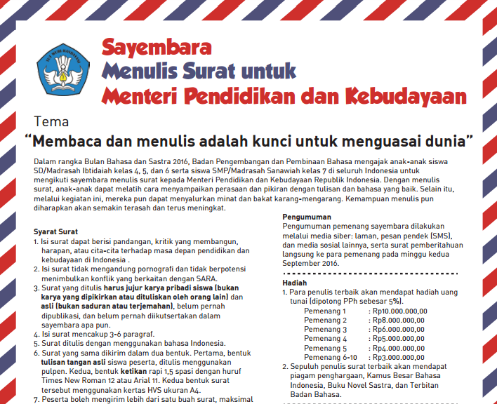 Nih Lomba Menulis Surat Untuk Mendikbud Teruntuk Guru