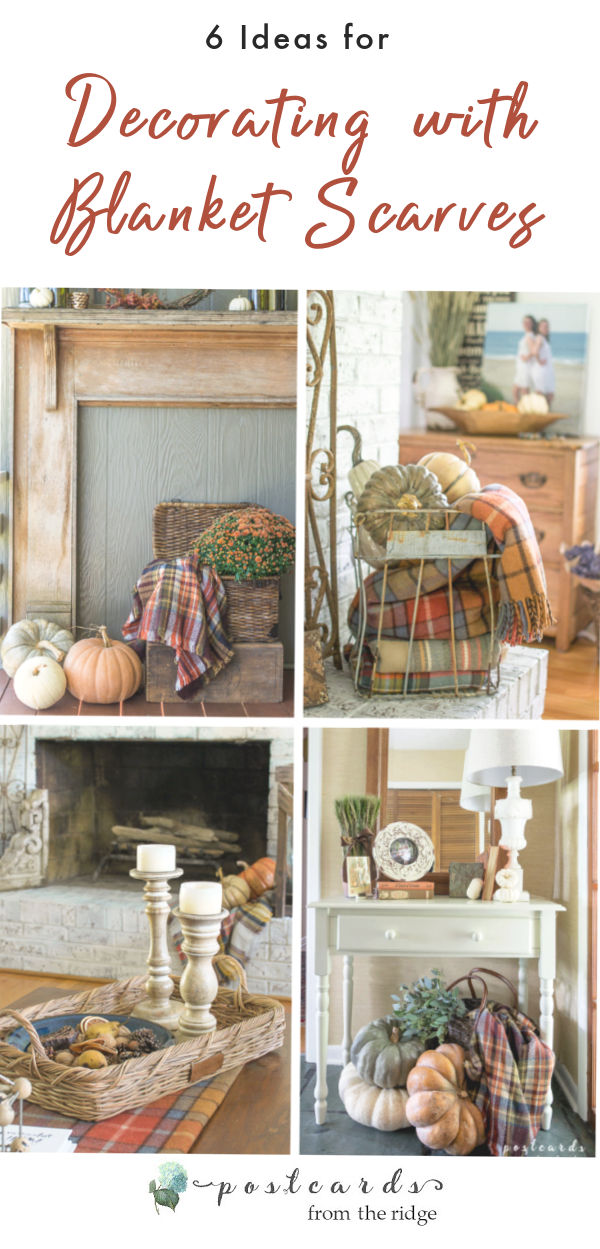 various fall decor with plaid blanket scarves
