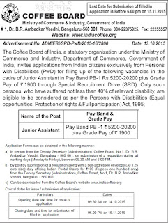 www.indiacoffee.org, government jobs, coffee board of india, recruitment 2015, job advertisement, assitant jobs, 12th pass jobs; 