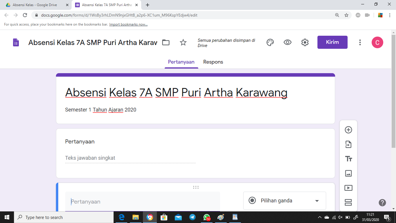 Tutorial Cara Membuat Absensi Online di Google Forms 