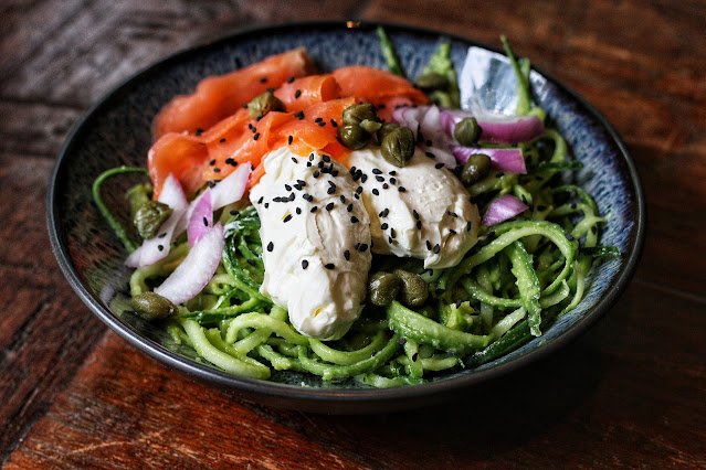 Creamy Cucumber Avocado Noodles with Smoked Salmon