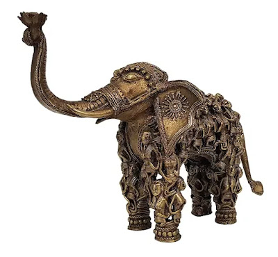 Brass Ganesh Elephant with Tribal Figures for Diwali