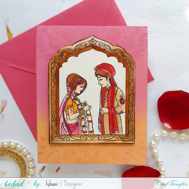 Video tutorial of Anniversary card ideas, CrafTangles stamps, Indian wedding card ideas, DIY wedding invitations, quillish, Hindu marriage cards, Anniversary card ideas