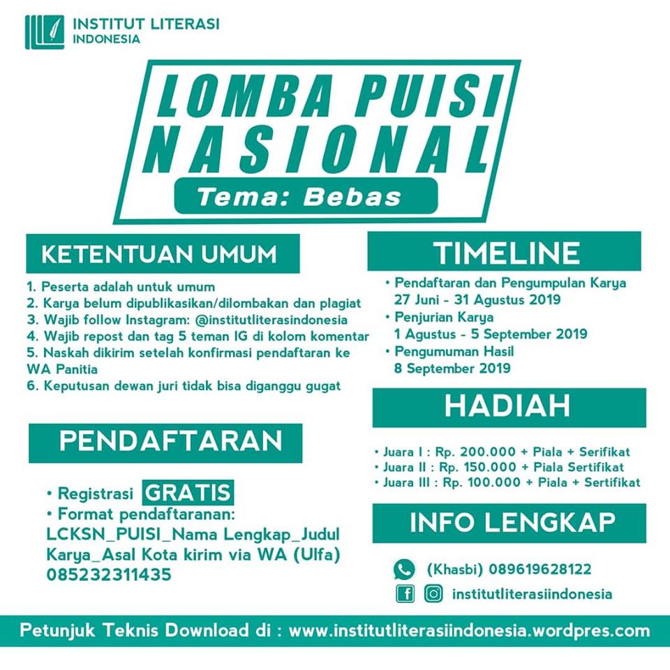 Lomba Menulis Puisi Tema Bebas Institut Literasi Indonesia Info Lomba Menulis