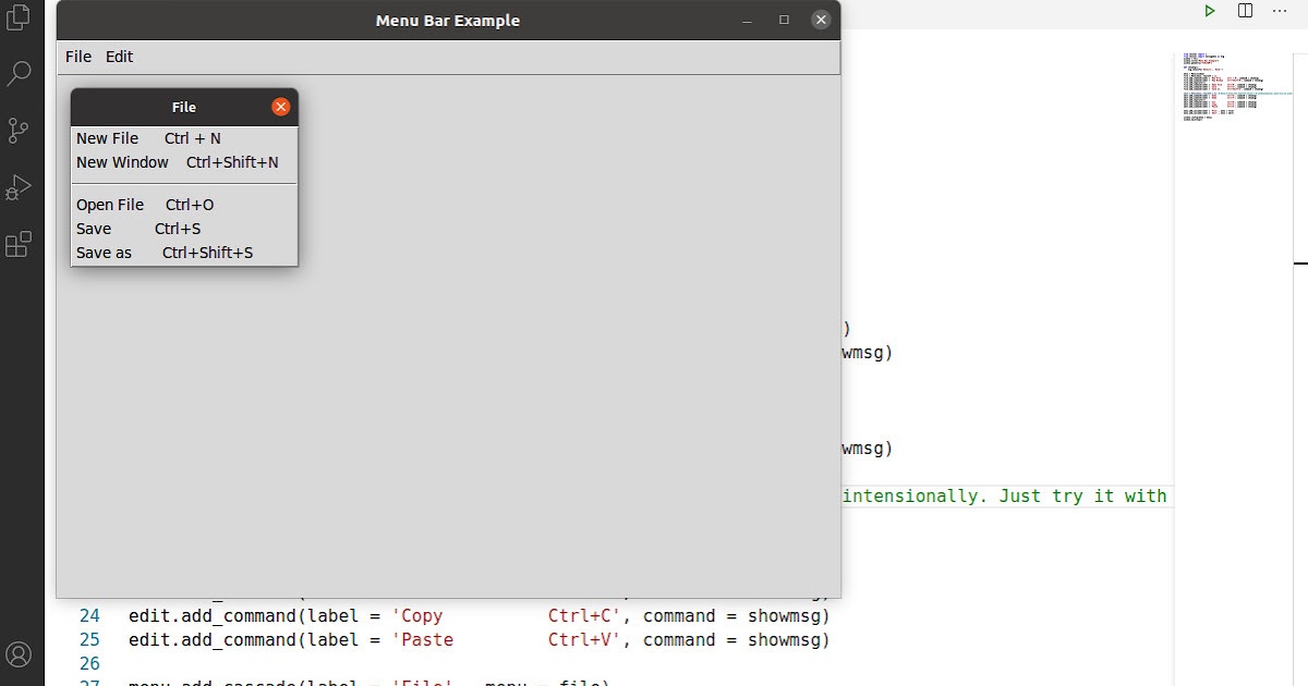 Menu bars with tkinter-Python