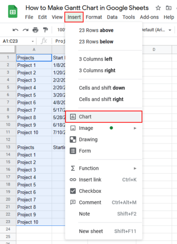 Google 스프레드시트에서 Gantt 차트를 만드는 방법 7단계