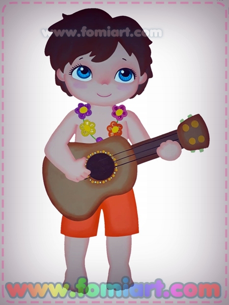 Niño hawai con guitarra
