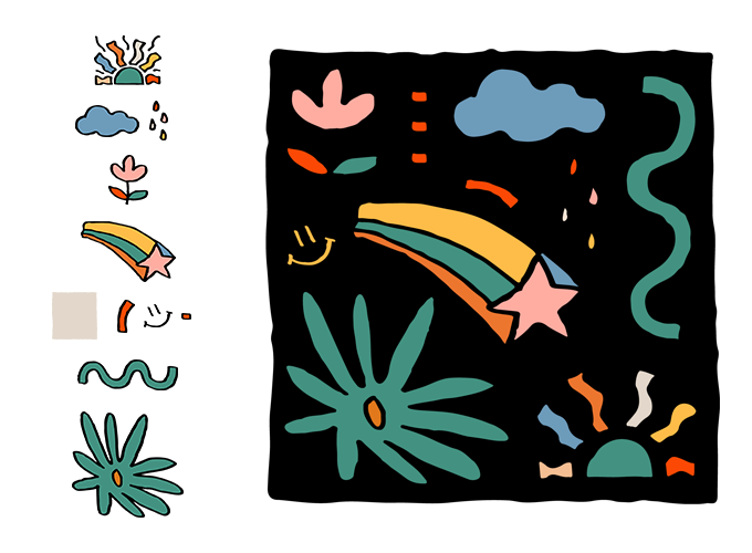 A placement print featuring 11 elements from a vector pattern set